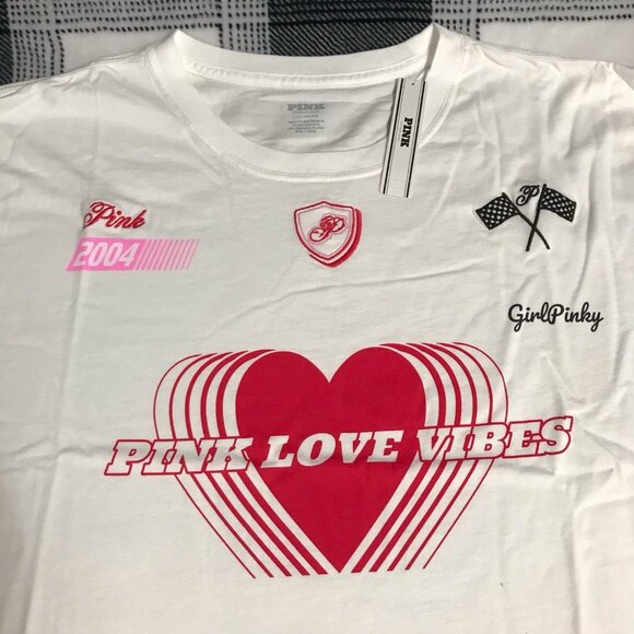 victoria secret PINK CAMPUS long sleeve tee RACING THEME LOGO SIZE MEDIUM - Picture 2 of 11